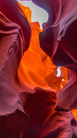 Antelope Canyon in Arizona, United States of America. Unusual colorful sandstone formations in deserts of Arizona are popular destination for hikers.の写真素材