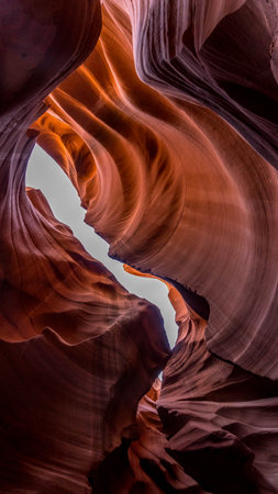 Antelope Canyon in Arizona, United States of America. Unusual colorful sandstone formations in deserts of Arizona are popular destination for hikers.の写真素材