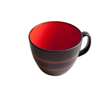 Large empty black and red cup. Clipping path includedの写真素材