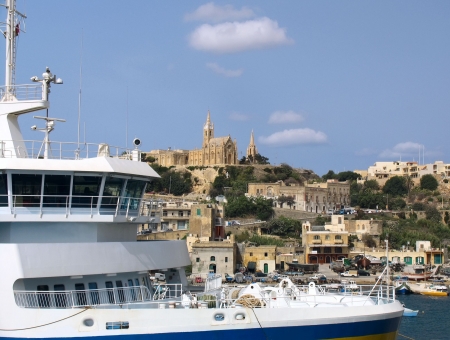 Ferry in harbor of Gozo island, Maltaの写真素材