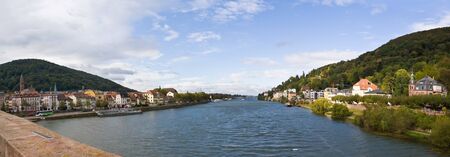 View to river panorama of famous city Heidelberg, Germanyの写真素材