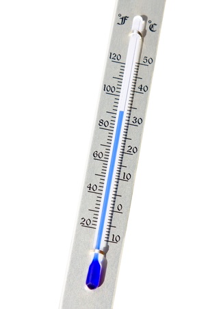 Metal Thermometer with Celsius and Fahrenheit scale, isolated on white. Heatの写真素材