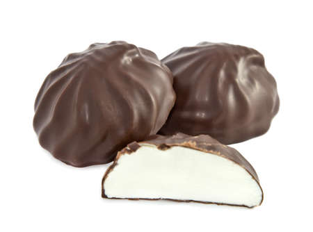 Dessert Souffle  in chocolate / marshmallow isolated on whiteの写真素材