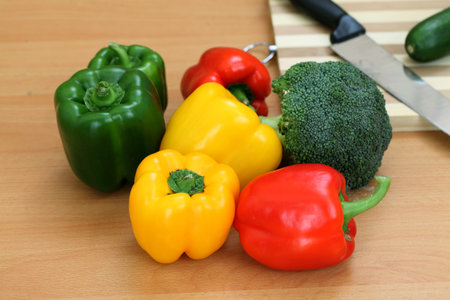 bell peppers and braccoliの写真素材