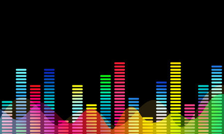 Abstract background, digital equalizer bar graph, digital graphic illustration, frequency graph, sound wave, gradient color bar.のイラスト素材