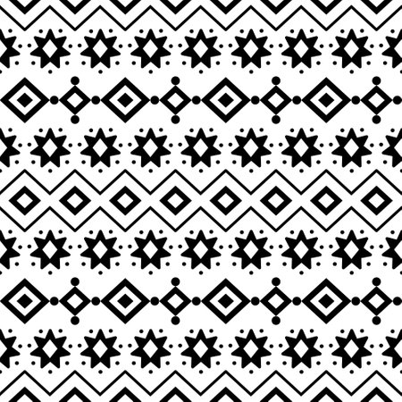 Seamless pattern, black and white geometric fabric pattern that emphasizes straight lines, simple shapes.のイラスト素材