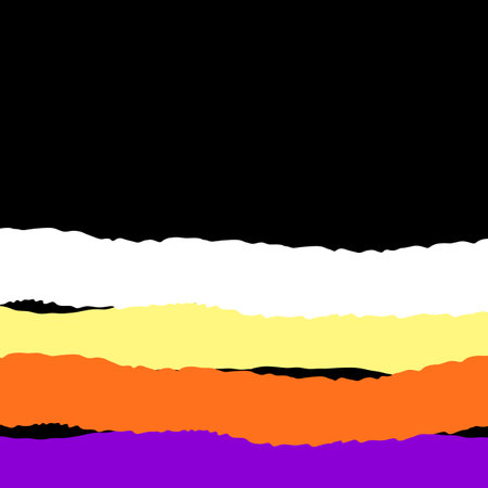 A dark background highlights vibrant purple, orange, yellow, and white lines beneath the image, evoking a festive Halloween atmosphere with a modern, eerie aesthetic.のイラスト素材