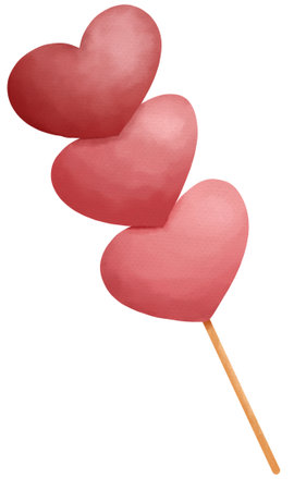 Cute pink heart shaped dango illustration, colored in watercolor, perfect for decorating Valentine's Day, wedding cards, postcards and more.の写真素材