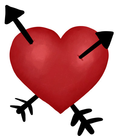 Illustration of a red heart with a black arrow stuck in it.の写真素材