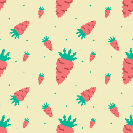 Seamless pattern, orange carrot pixel art is perfect for cute and fun style graphic design.のイラスト素材