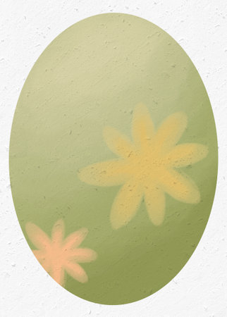 Easter egg illustration on a green background with floral patterns, conveying the spring and cheerfulness of Easter.の写真素材