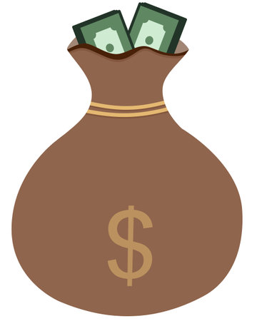 Graphic of brown money bag with banknotes, suitable for design related to finance, banking, marketing, saving money, business, economy.のイラスト素材