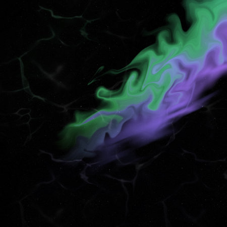 Abstract effect image of green and purple light flow on black background. The appearance of the light is similar to the moving aurora giving a surreal feeling.の写真素材