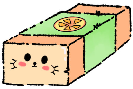 Cartoon eraser clip art, square shape with cute face, using black outline in cartoon style.の写真素材