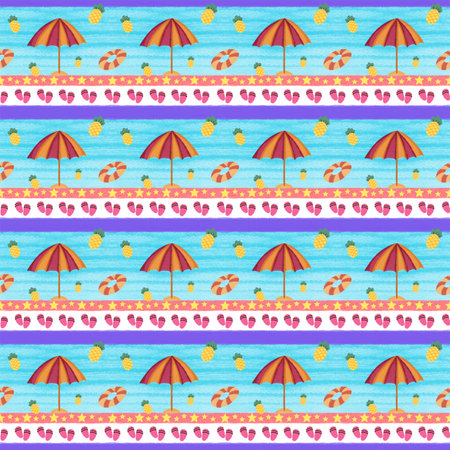 Seamless Summer Beach Pattern with Color pencils Textureの写真素材