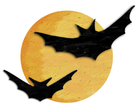 Flying Bats in Front of Full Moon â Halloween Illustrationの写真素材