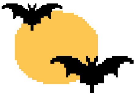 Pixel Bat and Full Moon â Retro Halloween Iconの写真素材