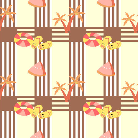 Cute Seamless Summer Pattern with Beach Elements and Stripes