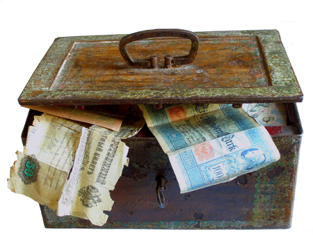 old chest full of old moneyの写真素材