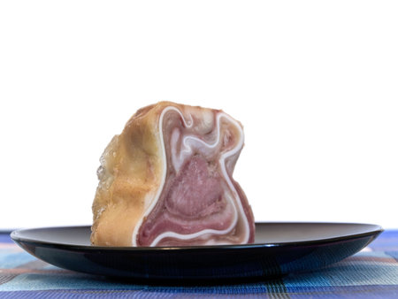 bacon at plate against the white backgroundの写真素材