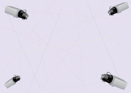 Four vector cameras in corners with multicolored linesの写真素材