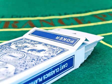 card deck on the playing table in the casinoのeditorial素材