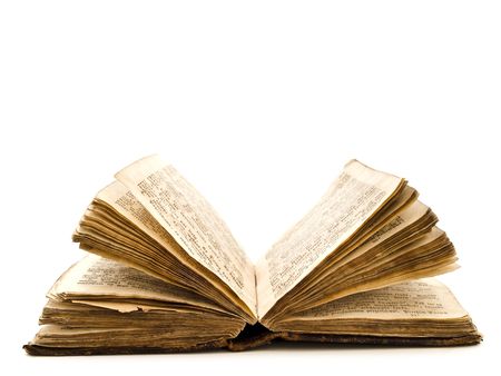 old open book against the white backgroundの写真素材