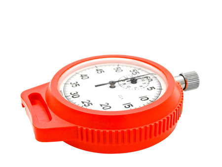 Single red stopwatch against the white background 