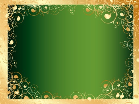 Illustration of golden frame with swirls and green spaceのイラスト素材