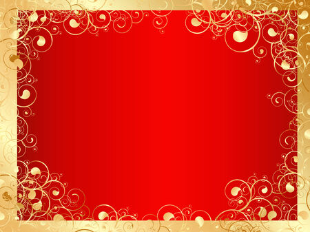 Illustration of golden frame with swirls and red space のイラスト素材