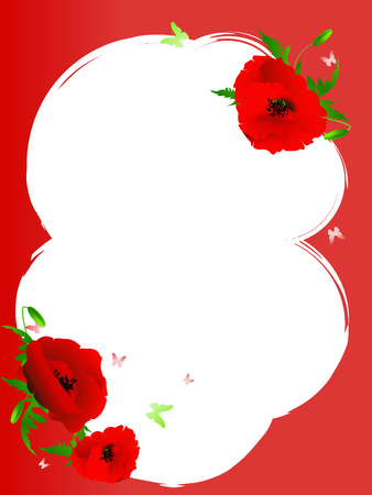 Illustrations of poppy frame with copyspace against red backgroundのイラスト素材