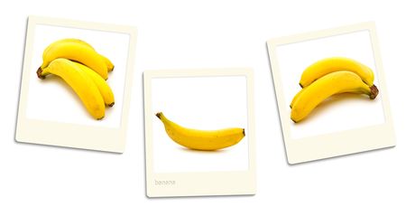 Thre old style photos of banana over white backgroundの写真素材
