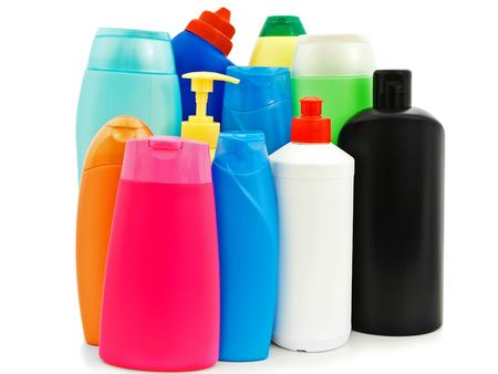 different detergent bottles against the white backgroundの写真素材