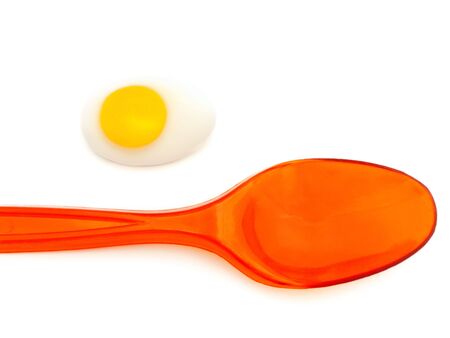 plastic cutlery with amazing colorful tasty jelly candiesの写真素材