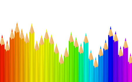Row of rainbow bright pencils with copyspace for your textのイラスト素材