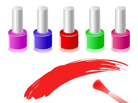 row of multicolored nail polish bottles and brush のイラスト素材