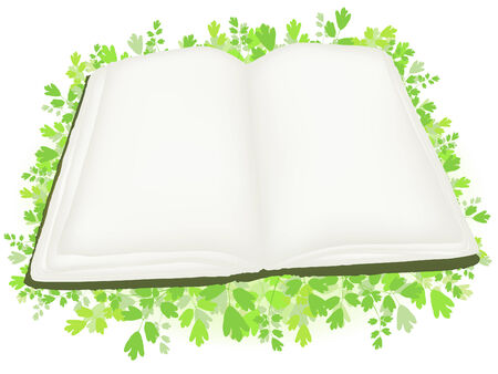 single open epmty old book at green leavesのイラスト素材