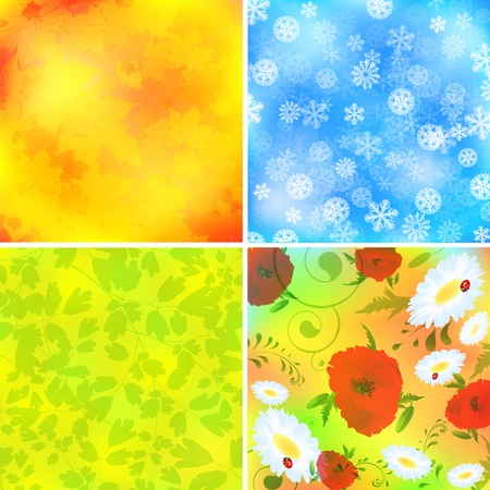 Set of four season backgrounds: summer,spring,autumn and winterのイラスト素材