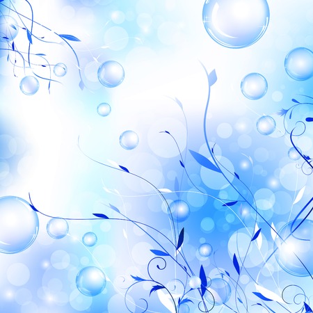 holiday floral abstract background with bubbles in blue のイラスト素材