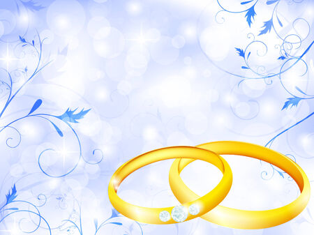 floral wedding theme with golden rings and copyspace のイラスト素材
