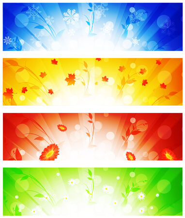 magic floral four seasons web banner set のイラスト素材