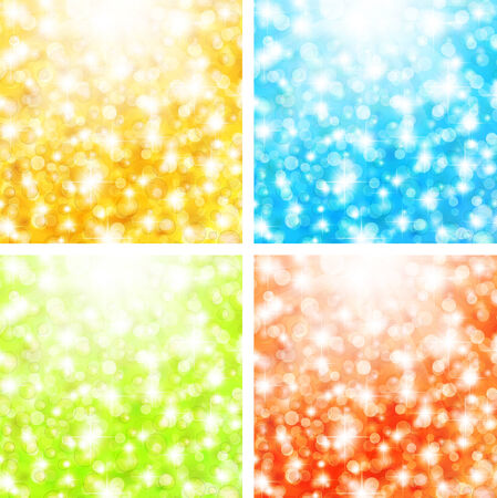 bright holiday multicolored background set with bokeh and starsのイラスト素材