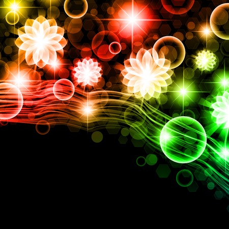 bright abstract background with multicolored round flowers and shapes のイラスト素材