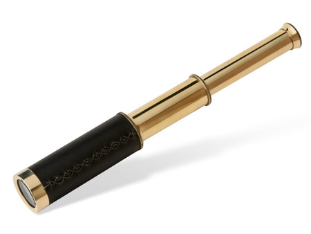 antique brass telescope over whiteの写真素材