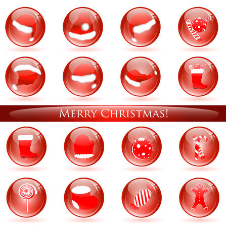 set of different glossy balls with Christmas and New year themes  のイラスト素材
