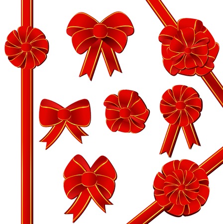 red gift bow set over white backgroundのイラスト素材