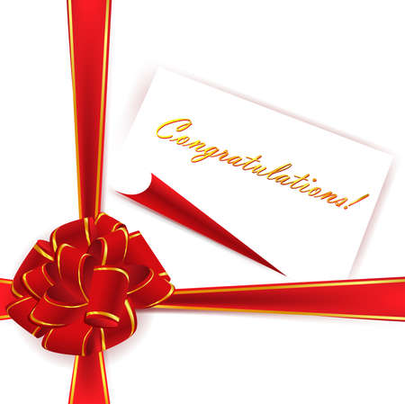 big red ribbon bow over white background with congratulations templateのイラスト素材