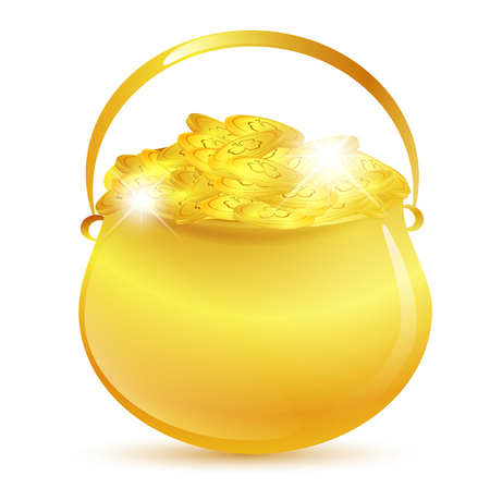 St.Patrick golden pot with shamrock decorated gold moneyのイラスト素材