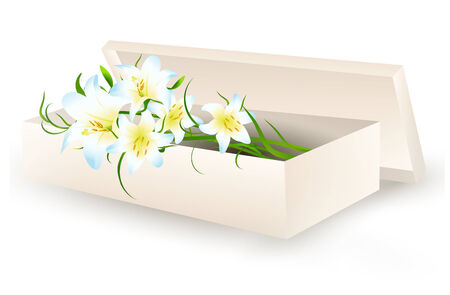 white lily flowers bouquet in gift box over white backgroundのイラスト素材
