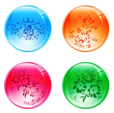 Four multicolored floral glossy decorative balls over whiteのイラスト素材